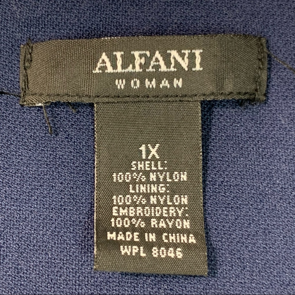ALFANI Blouse Navy Nautical Embroidered blue ruffle Bell Sleeves Plus Sz 1X NWT - Picture 9 of 9